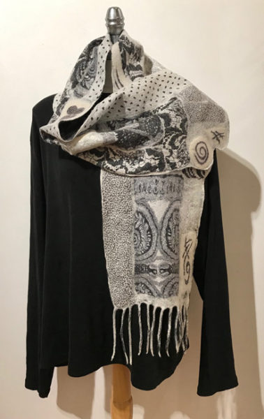 "Collage Scarf with Hand Printing and Painting" by Pat Spark